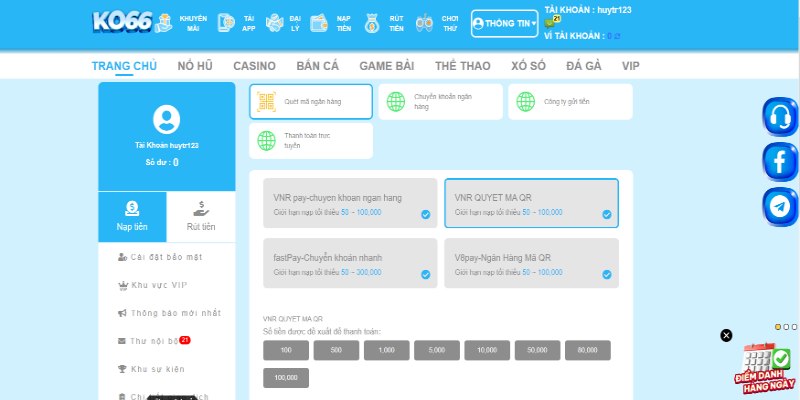 Hướng dẫn nạp tiền KO66 đa phương thức